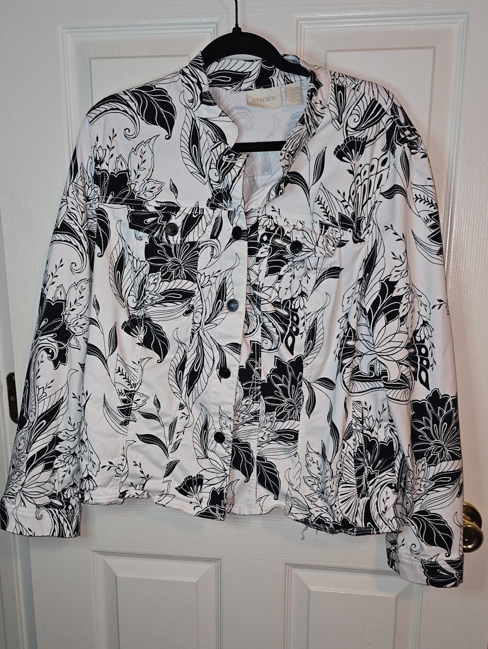 Chico's Black and White Floral Blouse